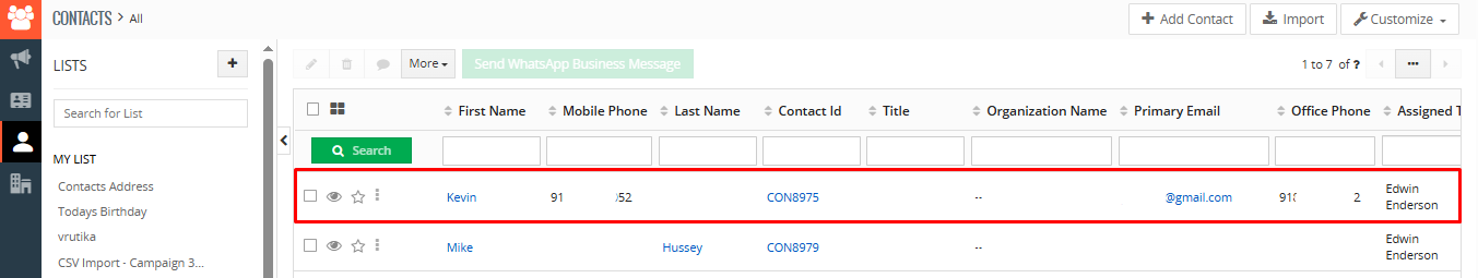 WhatsApp template flow saves user data and automatically creates a new record in CRM module