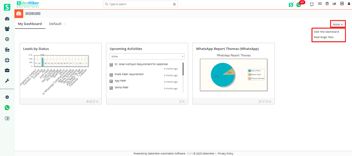 Saleshiker Dashboard features
