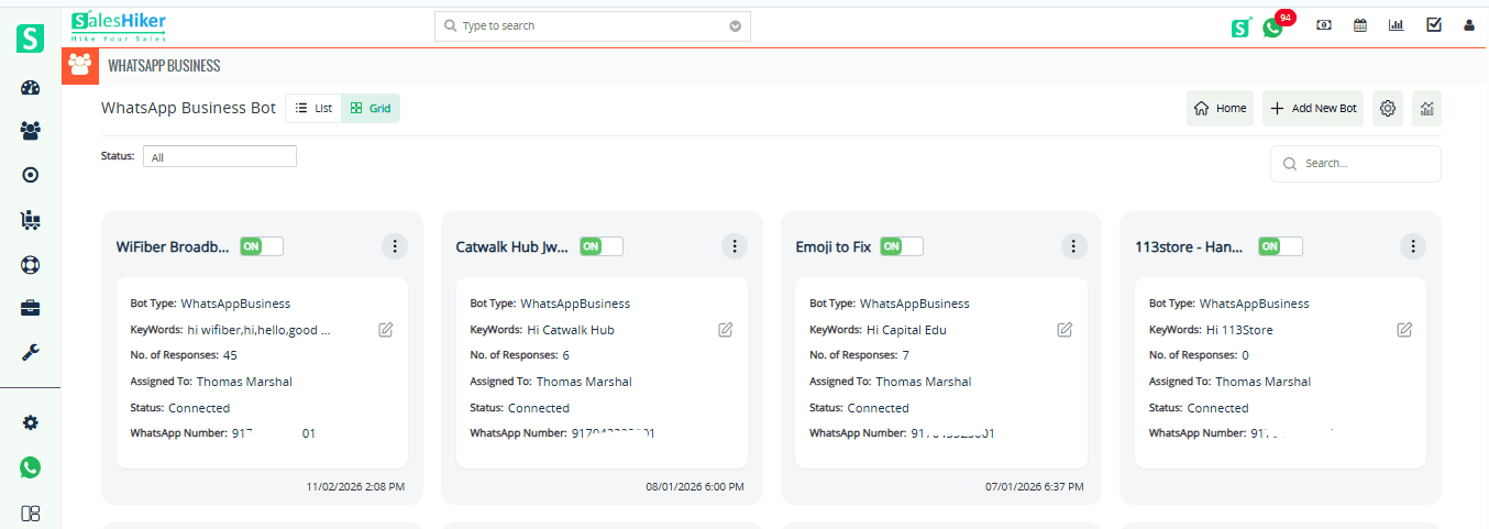 WhatsApp Business Bot Screen