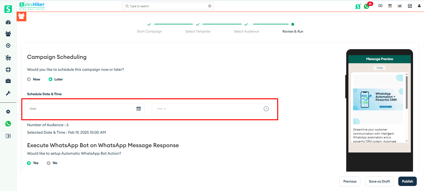 Campaign Custom Scheduling Date