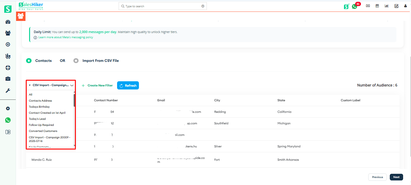 CSV Import Campaigns Option