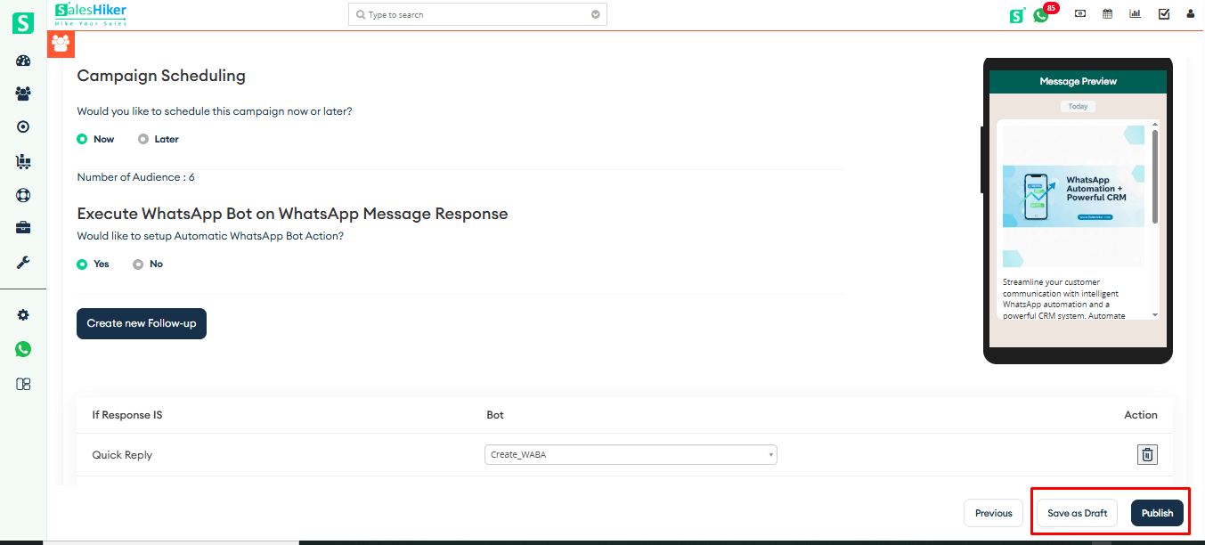 Save ad Draft or Publish