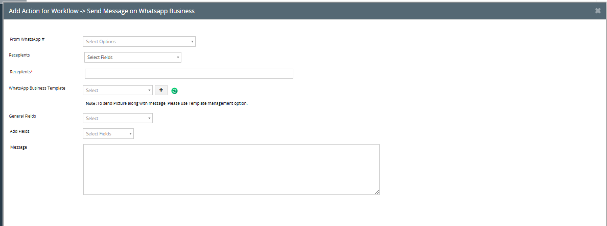 WhatsApp message settings in workflow configuration