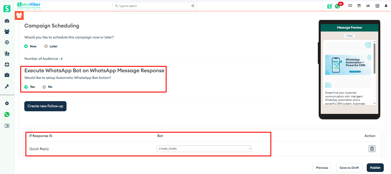 WhatsApp Message Response and Response Table