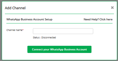 User entering channel name to connect WhatsApp Business account